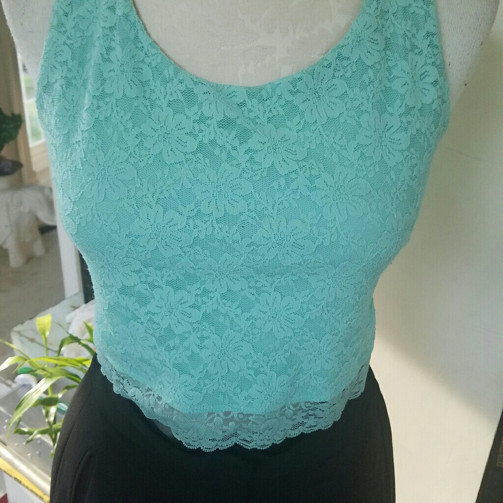 Blue lace crop top